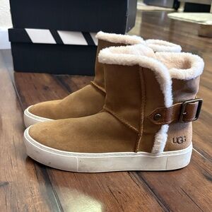 UGG Tan Shearling Buckle Boots